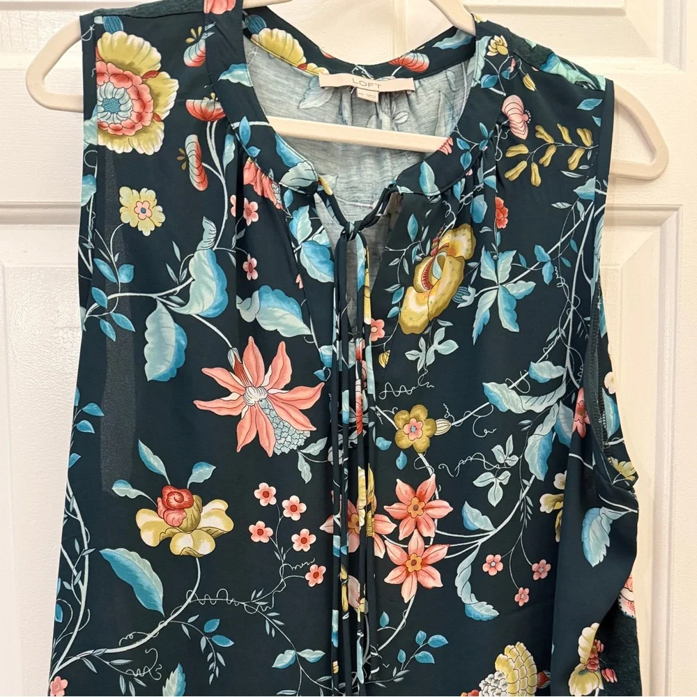 LOFT Floral Sleeveless Blouse - Dark Blue Multicolor - Picture 2 of 6